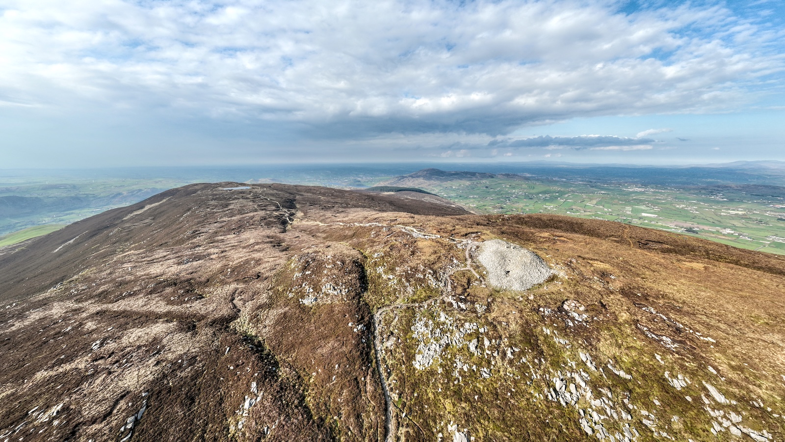 Aerial view of Slieve Gullion and surrounding countryside in County Armagh.
