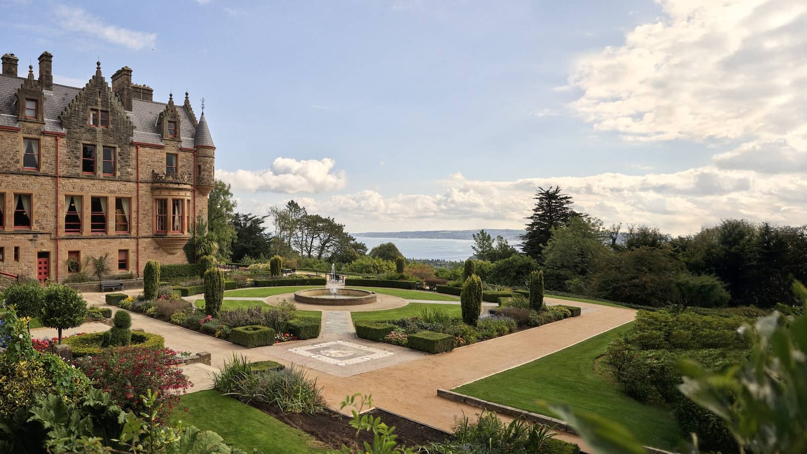 Belfast Castle and its landscaped gardens overlooking Belfast Lough.