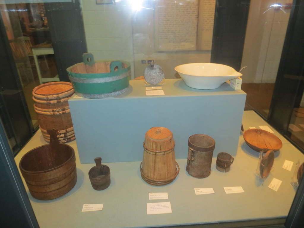 Traditional wooden household objects on display at the Butter Museum in Cork city.