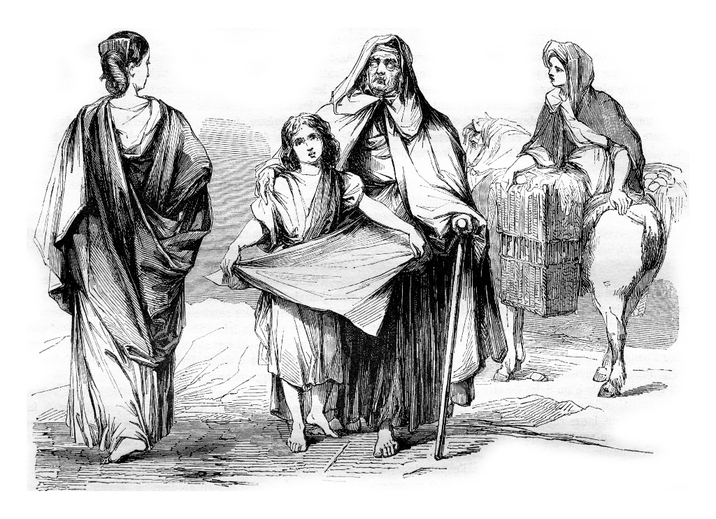 Vintage 1843 engraved illustration showing traditional Irish costumes, including women, a child, and a figure on horseback.