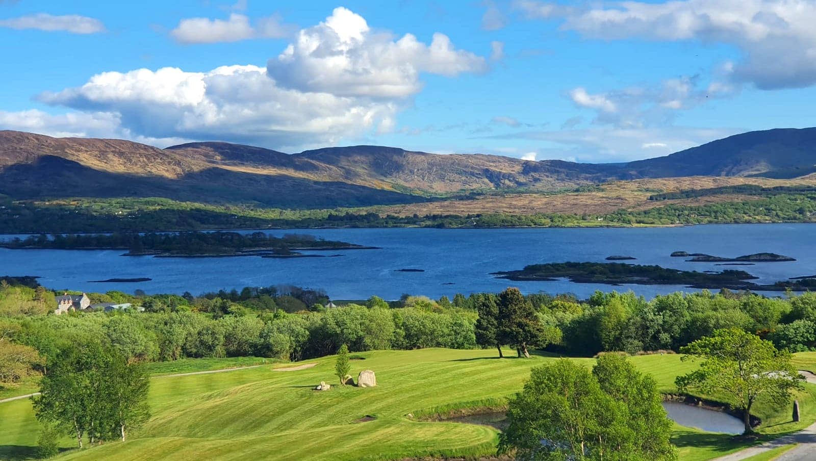 The Ring of Kerry Golf Course, County Kerry, overlooking lakes and mountains.