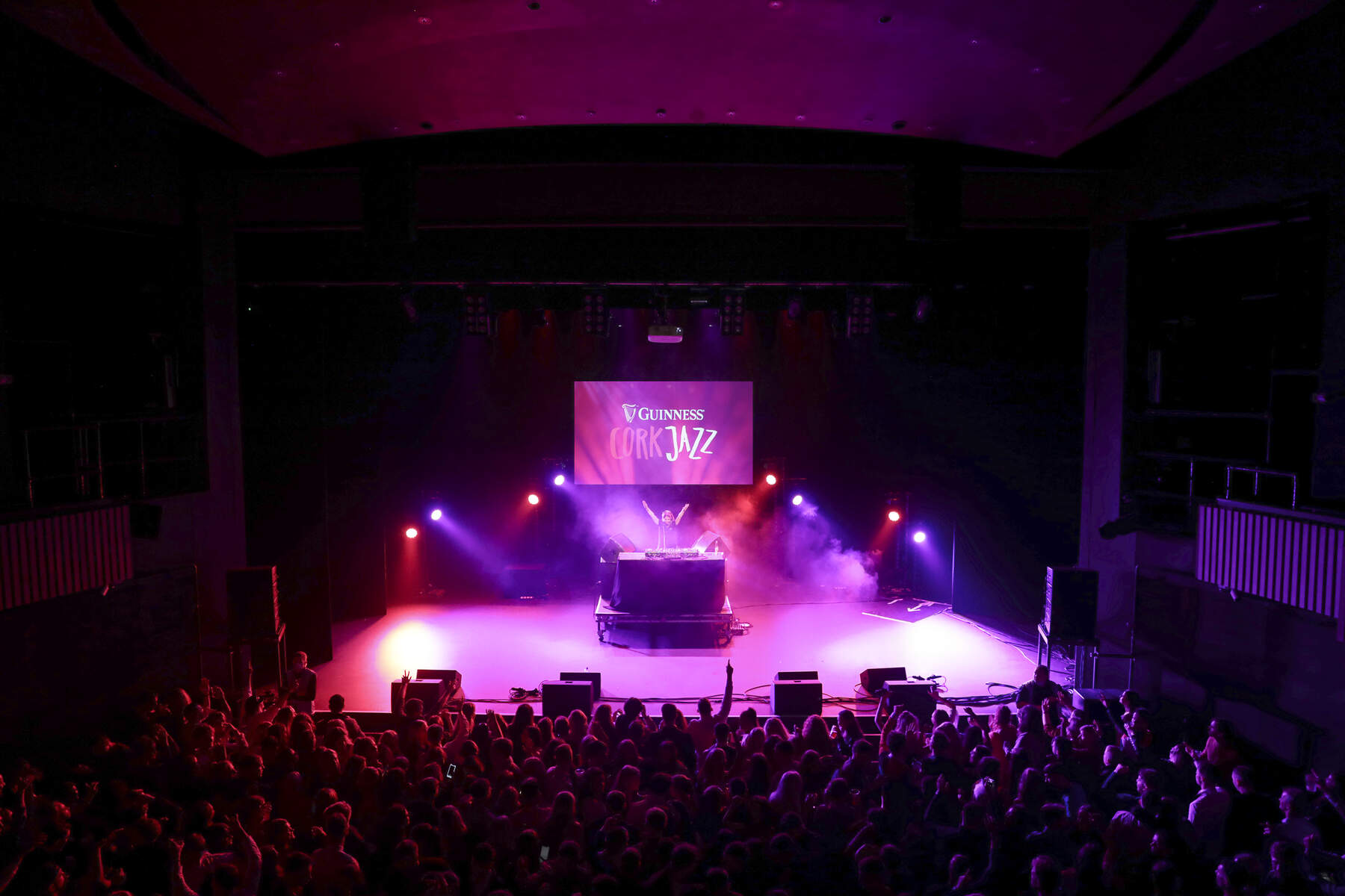 Crowd enjoys a vibrant light show at the Guinness Cork Jazz Festival, held on stage at the Cork Opera House in Cork city.