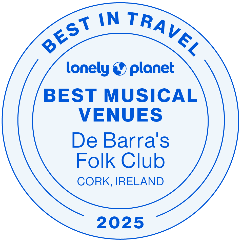 Lonely Planet Best Musical Venues 2025 award for De Barra’s Folk Club in Cork, Ireland.