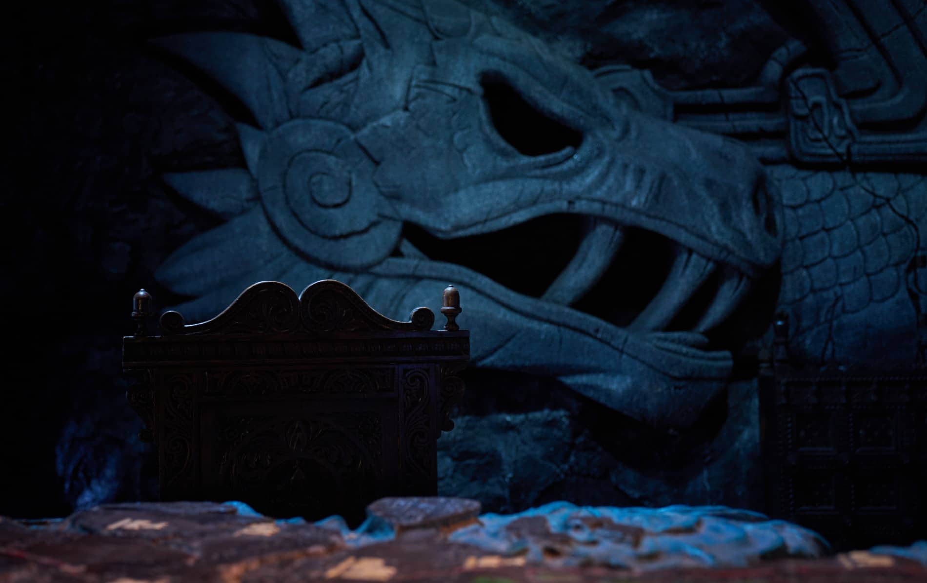 Dragon stone carving backdrop at the Game of Thrones® Studio Tour in Banbridge, County Down.