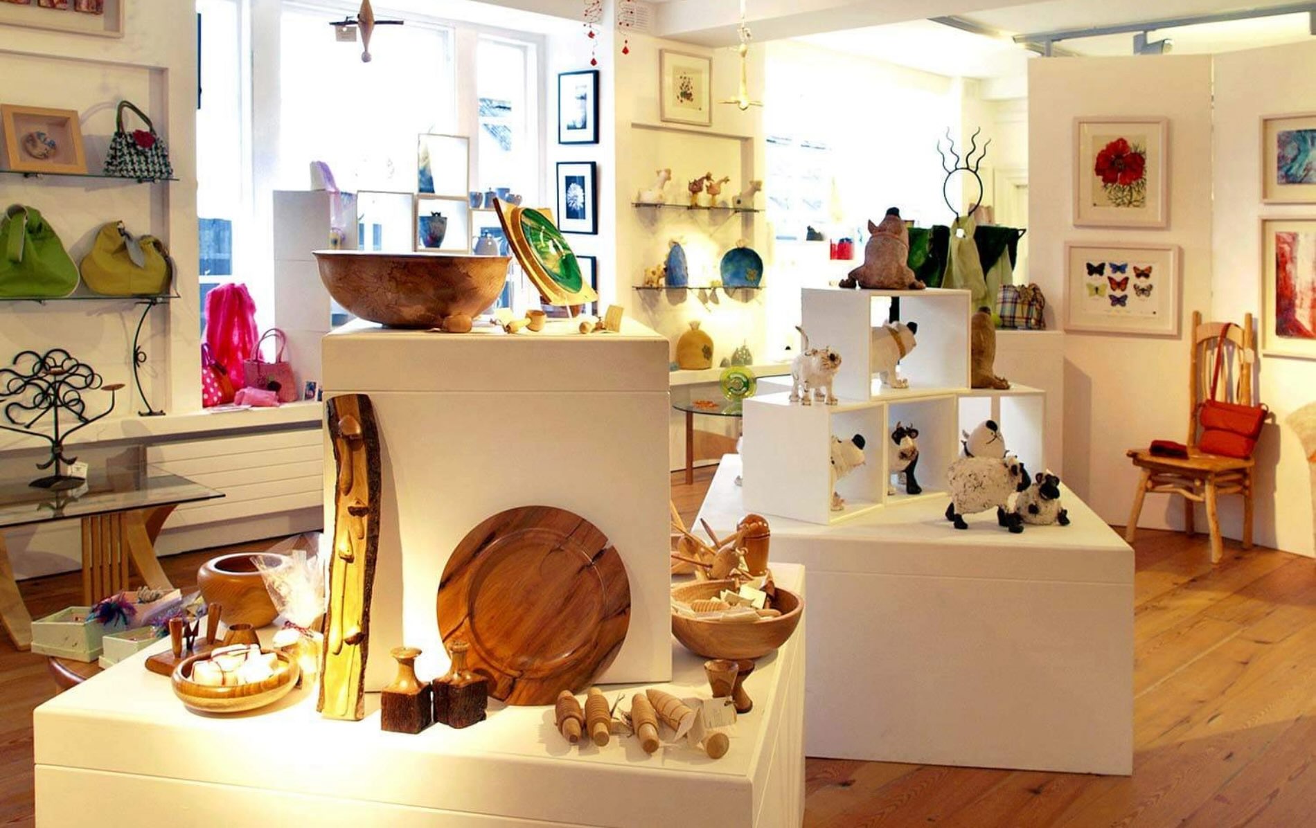 Interior of Leitrim Design House showcasing Irish handmade crafts, including ceramics, textiles and woodwork.