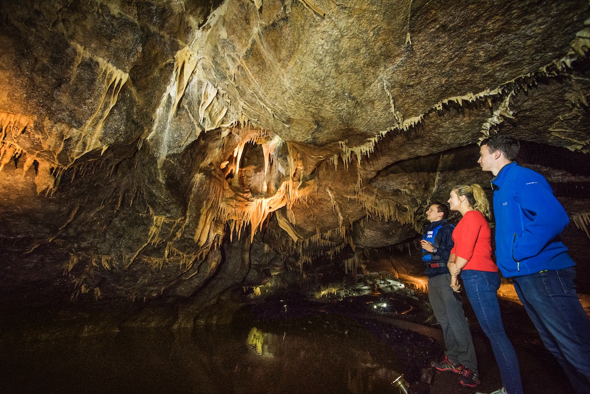 Visitors admire stalactites and rock formations inside the Marble Arch Caves in County Fermanagh.