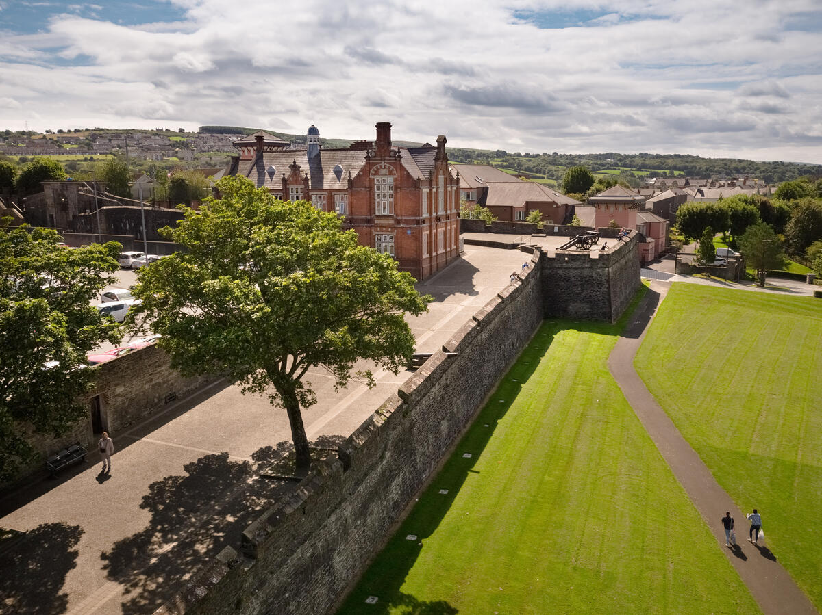Historic Derry Walls beside the Tower Museum in Derry~Londonderry.