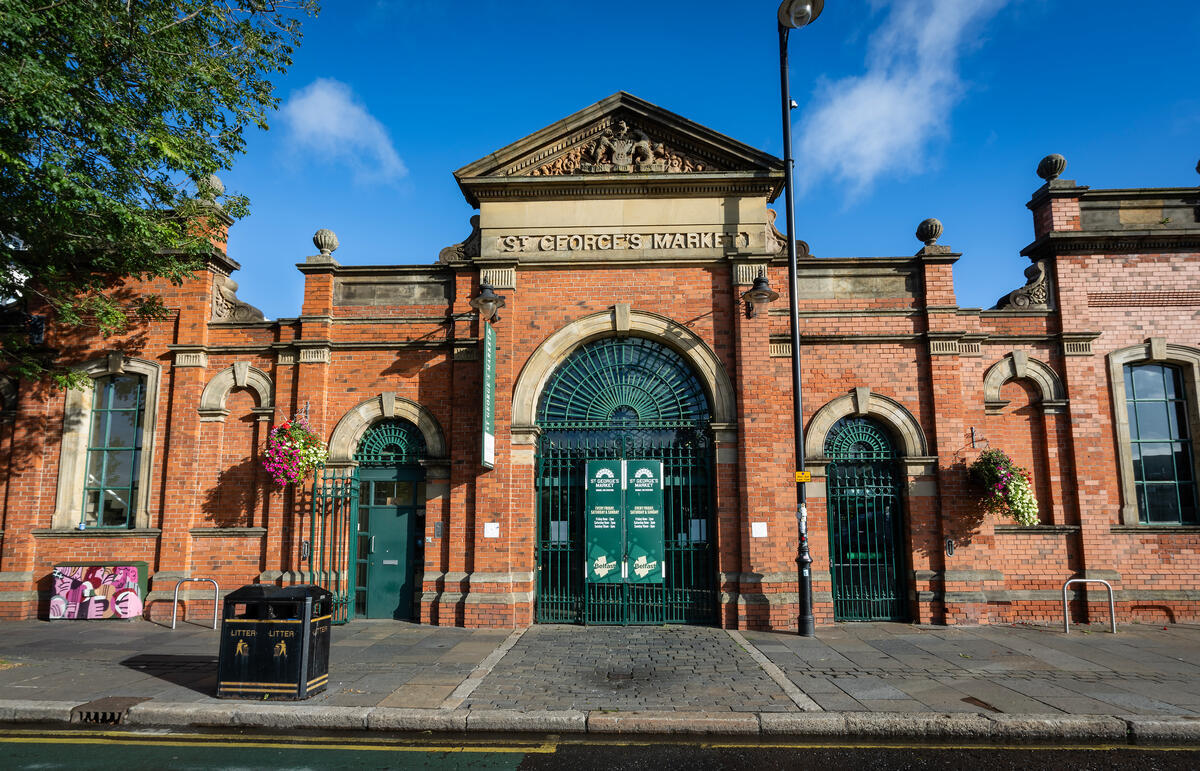 Entrance to the Victorian-era St George's Market in Belfast city centre.