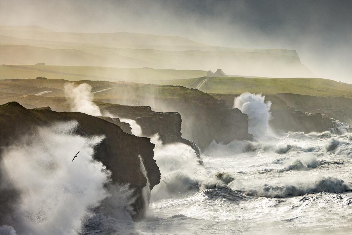 Powerful Atlantic waves crash against the cliffs near Doolin in County Clare.