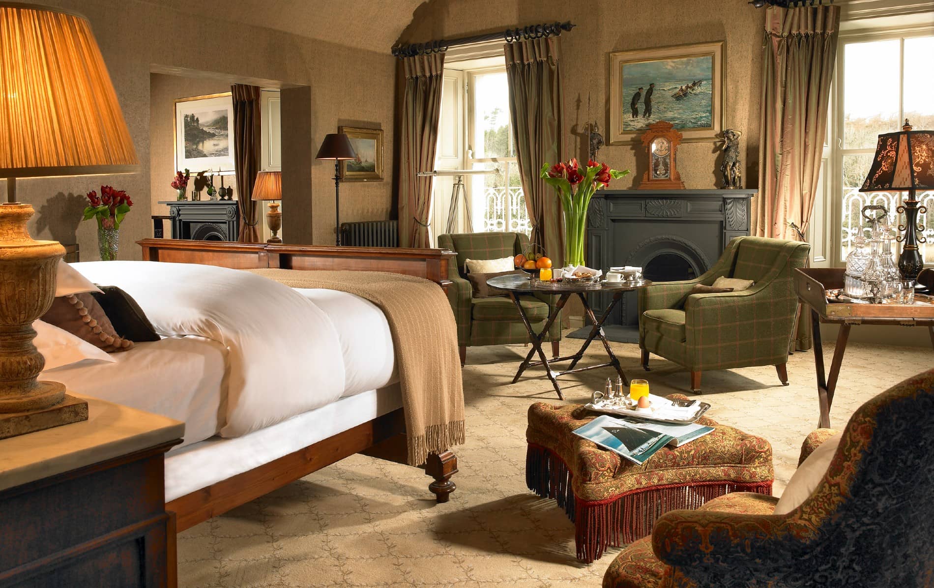 Luxury bedroom with period décor at Ice House Hotel, County Mayo.