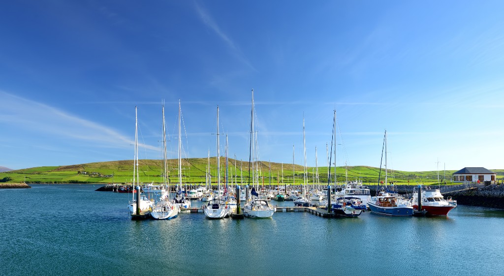 Boats docked at Dingle Harbour, County Kerry.