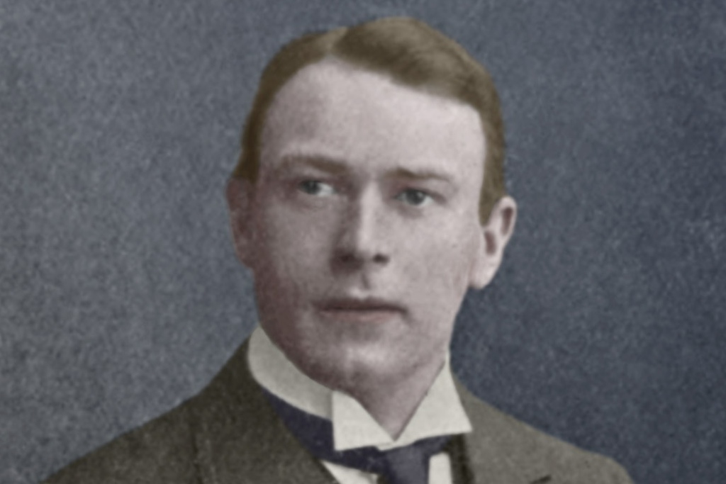 Portrait of Titanic’s chief designer Thomas Andrews, wearing a suit and tie.
