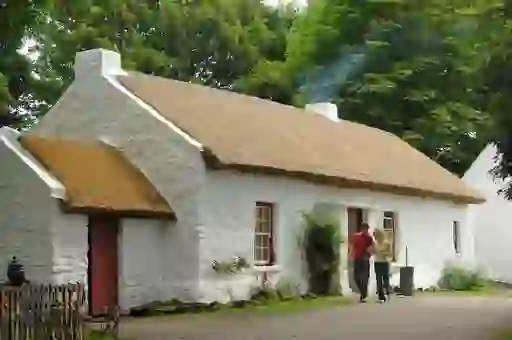 Traditional whitewashed thatched cottage at the Ulster Folk Museum in Northern Ireland.