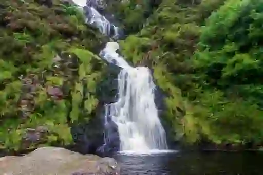 Water cascading over mossy rocks at Assaranca Waterfall near Ardara. 