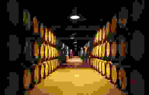 Whiskey barrels stacked in the ageing warehouses at Midleton Distillery, County Cork.