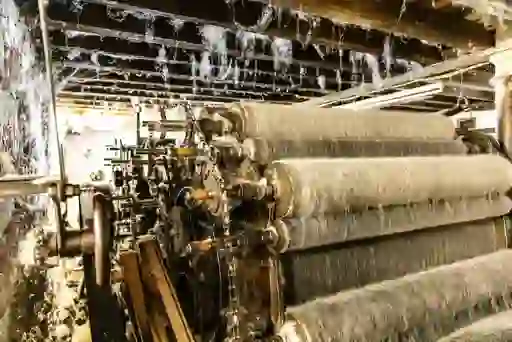 Historic machinery processing wool at Cushendale Woollen Mills in County Kilkenny.