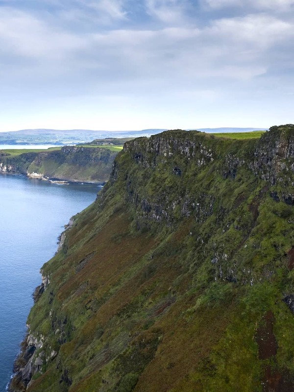 Coastal cliffs near Ballycastle overlooking the North Atlantic coastline, County Antrim.