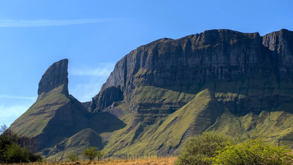 Hag’s Leap rock formation rising above the Dartry Mountains in County Leitrim.