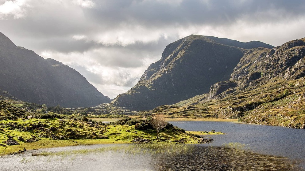 Scenic view of mountains, lakes and moorland in Killarney National Park, Ring of Kerry.