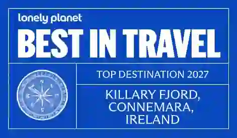Lonely Planet Best in Travel badge naming Connemara and Killary Harbour, Ireland, a Top Destination for 2027.