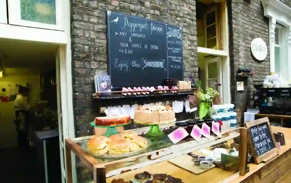 Display of cakes, scones and drinks at the Pepperpot Café in Dublin city centre.