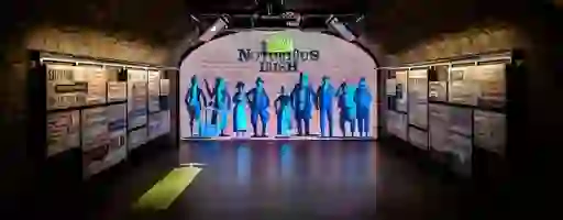 Exhibit tunnel at EPIC The Irish Emigration Museum in Dublin featuring the Notorious Irish display.