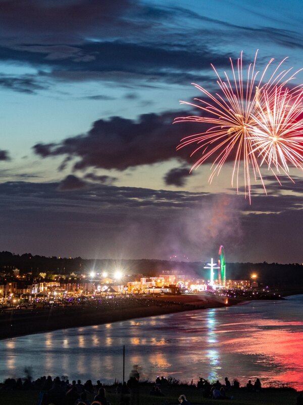 Fireworks light up the night sky above the coastal town of Bray in County Wicklow.