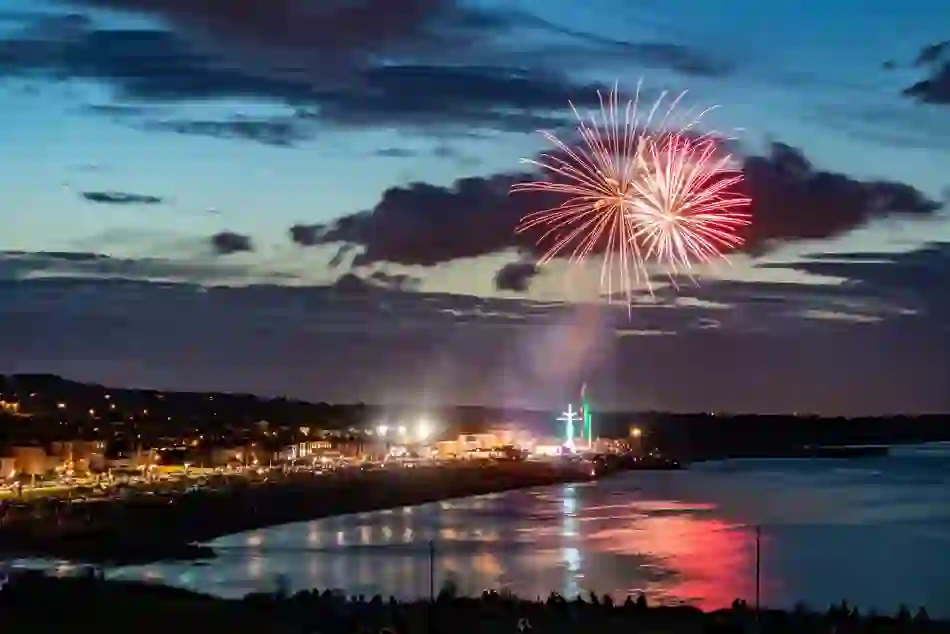 Fireworks light up the night sky above the coastal town of Bray in County Wicklow.