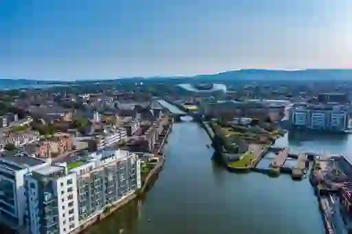 Aerial view Dublin City including Aviva and mountains_web-size_2500x1200px