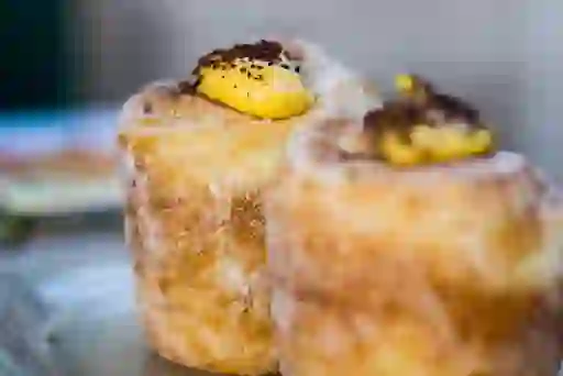 Close-up of sugar-dusted pastries filled with custard on the Enniskillen Taste Experience, County Fermanagh.