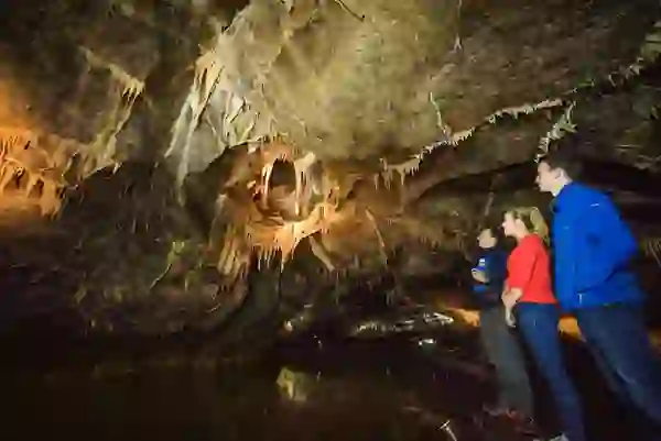 Visitors admire stalactites and rock formations inside the Marble Arch Caves in County Fermanagh.