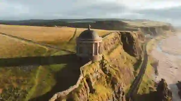 Mussenden Temple on cliffs above Downhill Strand on the Causeway Coast, County Londonderry.
