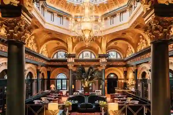 Grand dining room beneath the glass dome of The Merchant Hotel in Belfast.