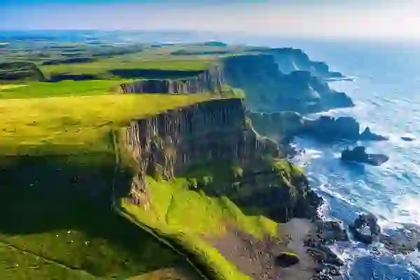 Basalt cliffs along the Causeway Coast in County Antrim overlooking the Atlantic Ocean.