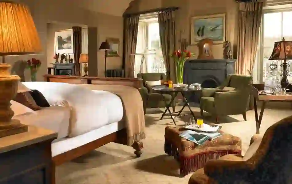 Luxury bedroom with period décor at Ice House Hotel, County Mayo.