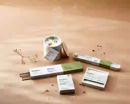 FieldDay Seeds of Change collection with a candle, incense sticks, and wax melts displayed on a warm-toned surface.