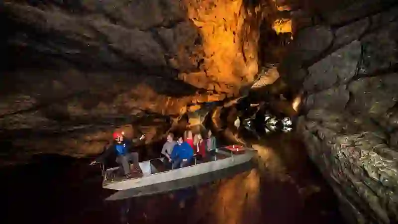 Guided boat tour through Marble Arch Caves, County Fermanagh.