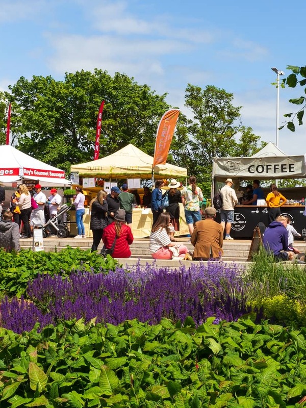 Visitors browse food stalls at the People's Park Farmers Market in Dún Laoghaire, County Dublin.