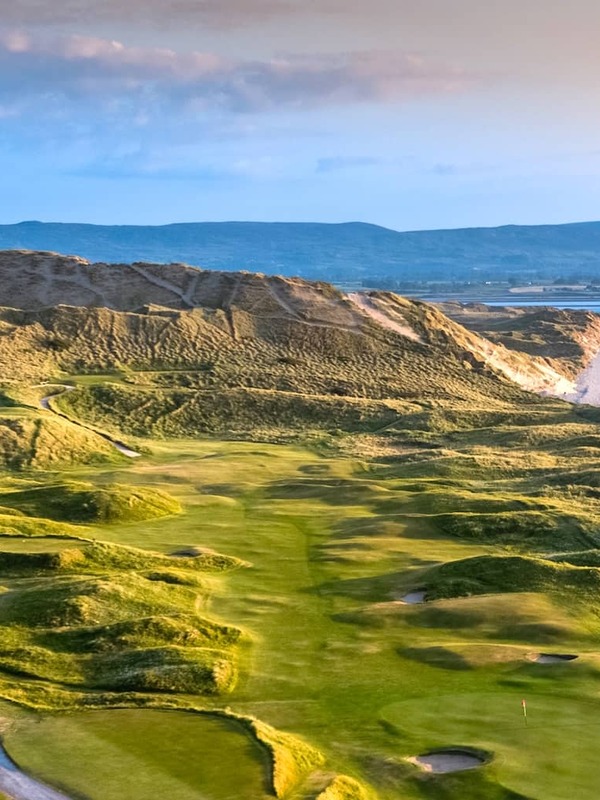 Links fairway winding through coastal dunes at Strandhill Golf Club in County Sligo.